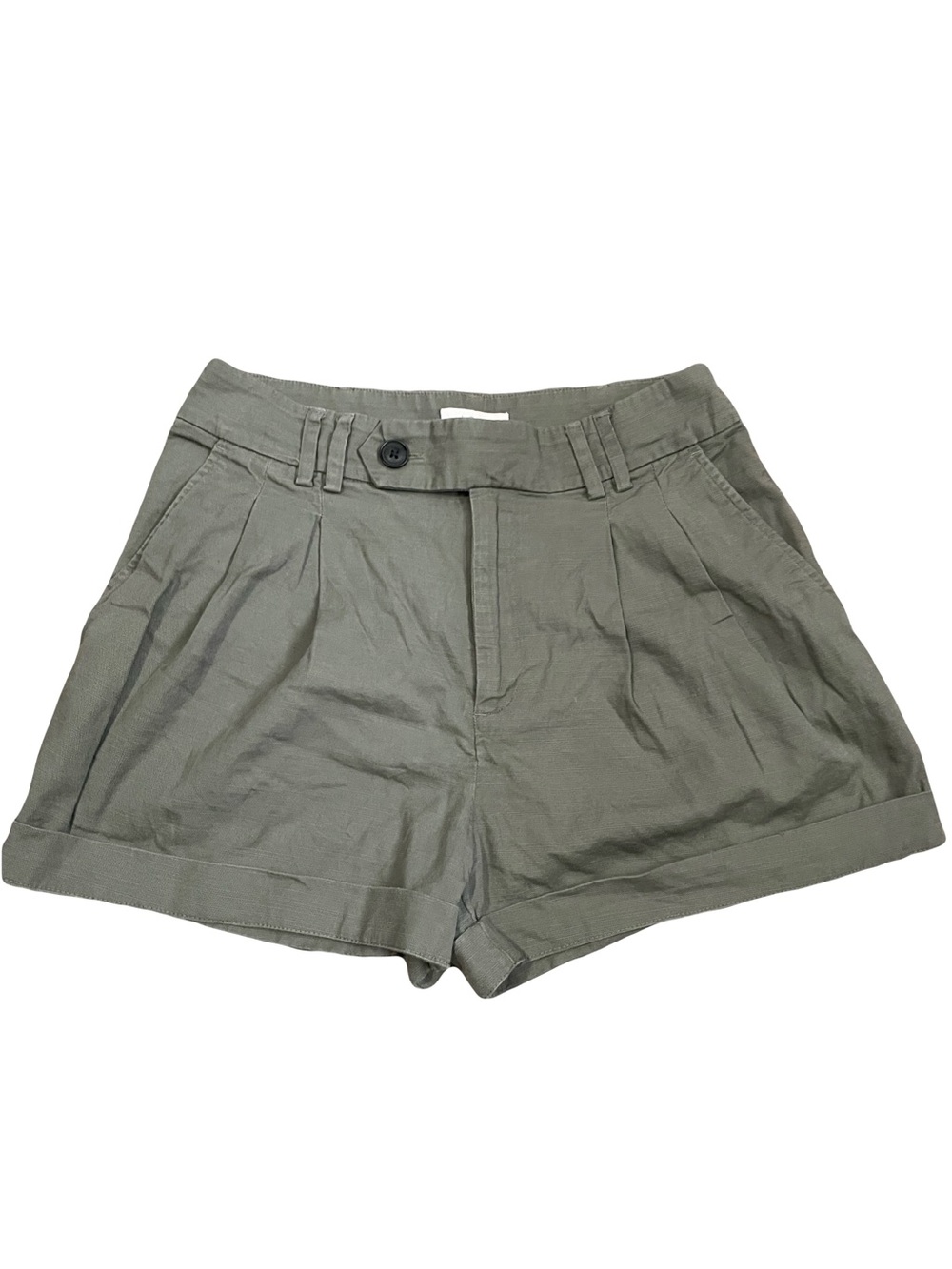 LOFT Olive Green Pleated Cuffed High‑Waist Shorts
